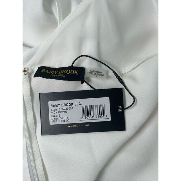 NWT Ramy Brook $595 Vick V-Neck Satin Gown Ivory Size 6 – Drained V-Neck, Open B - Picture 11 of 12